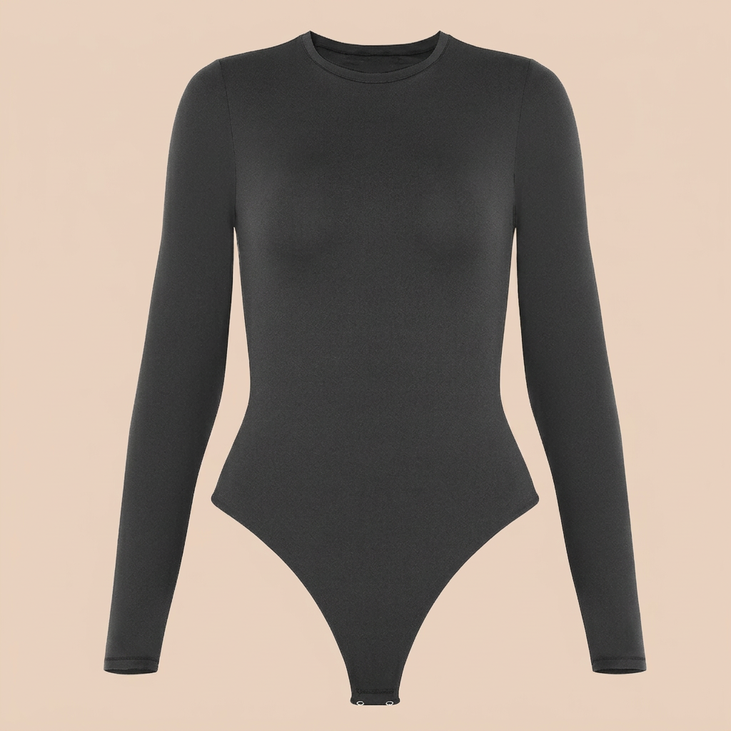Bodysuit Preto — Fundo Nude Beige