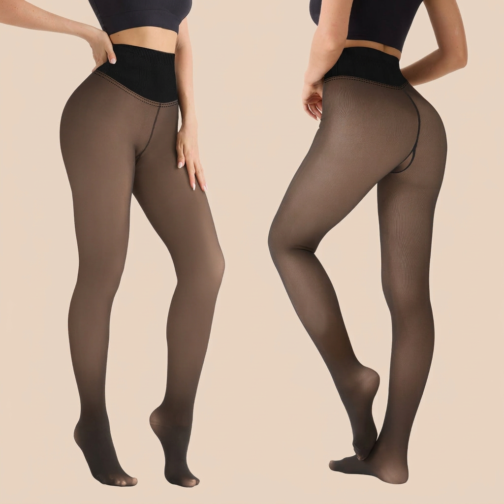 NUDE.WEAR | Tummy Control Sheer Tights - Black Transparent - frente e costas